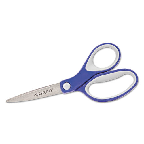 Westcott® wholesale. Kleenearth Soft Handle Scissors, Pointed Tip, 7" Long, 2.25" Cut Length, Blue-gray Straight Handle. HSD Wholesale: Janitorial Supplies, Breakroom Supplies, Office Supplies.