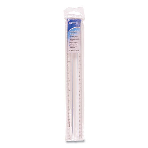 Westcott® wholesale. 12" Magnifying Ruler, Plastic, Clear. HSD Wholesale: Janitorial Supplies, Breakroom Supplies, Office Supplies.
