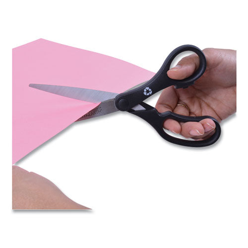 Westcott® wholesale. Kleenearth Basic Plastic Handle Scissors, 8" Long, 3.25" Cut Length, Black Straight Handle. HSD Wholesale: Janitorial Supplies, Breakroom Supplies, Office Supplies.