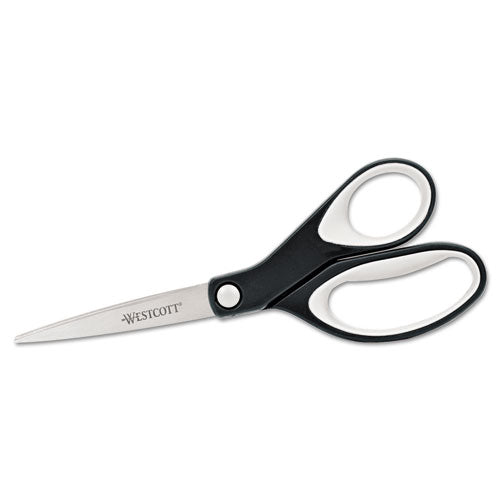 Westcott® wholesale. Kleenearth Soft Handle Scissors, 8" Long, 3.25" Cut Length, Black-gray Straight Handle. HSD Wholesale: Janitorial Supplies, Breakroom Supplies, Office Supplies.