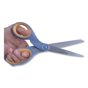 Westcott® wholesale. Titanium Bonded Scissors, 8" Long, 3.5" Cut Length, Gray-yellow Straight Handle. HSD Wholesale: Janitorial Supplies, Breakroom Supplies, Office Supplies.