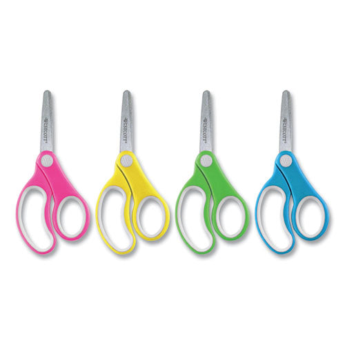 Westcott® wholesale. Soft Handle Kids Scissors, Rounded Tip, 5" Long, 1.75" Cut Length, Assorted Straight Handles, 12-pack. HSD Wholesale: Janitorial Supplies, Breakroom Supplies, Office Supplies.