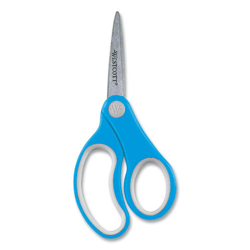 Westcott® wholesale. Soft Handle Kids Scissors, Pointed Tip, 5" Long, 1.75" Cut Length, Assorted Straight Handles, 12-pack. HSD Wholesale: Janitorial Supplies, Breakroom Supplies, Office Supplies.