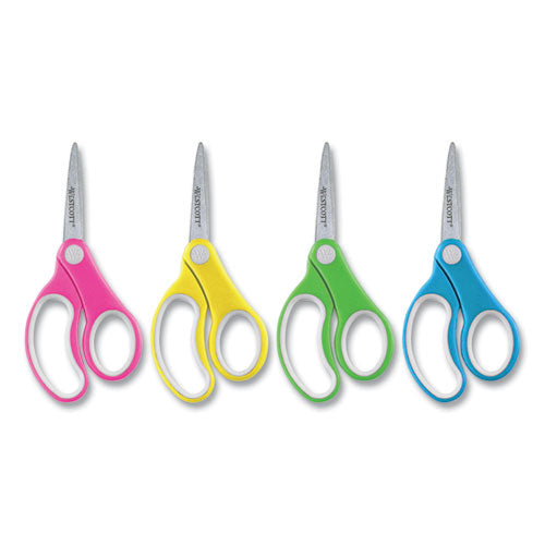 Westcott® wholesale. Soft Handle Kids Scissors, Pointed Tip, 5" Long, 1.75" Cut Length, Assorted Straight Handles, 12-pack. HSD Wholesale: Janitorial Supplies, Breakroom Supplies, Office Supplies.