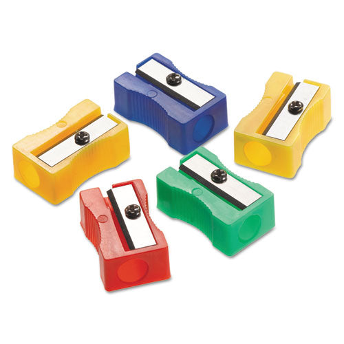 Westcott® wholesale. One-hole Manual Pencil Sharpeners, 4" X 2" X 1", Assorted Colors, 24-pack. HSD Wholesale: Janitorial Supplies, Breakroom Supplies, Office Supplies.