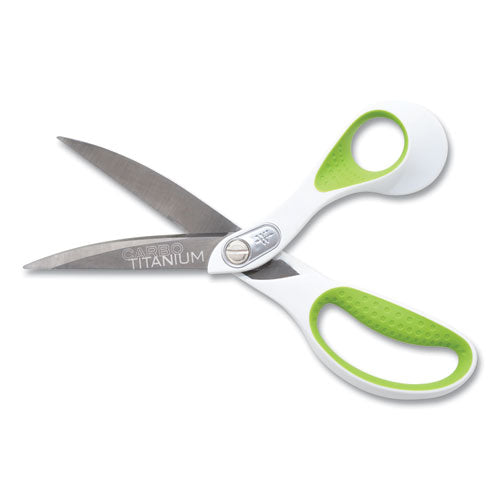 Westcott® wholesale. Carbotitanium Bonded Scissors, 9" Long, 4.5" Cut Length, White-green Bent Handle. HSD Wholesale: Janitorial Supplies, Breakroom Supplies, Office Supplies.