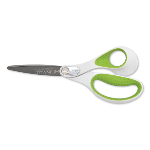 Westcott® wholesale. Carbotitanium Bonded Scissors, 8" Long, 3.25" Cut Length, White-green Straight Handle. HSD Wholesale: Janitorial Supplies, Breakroom Supplies, Office Supplies.