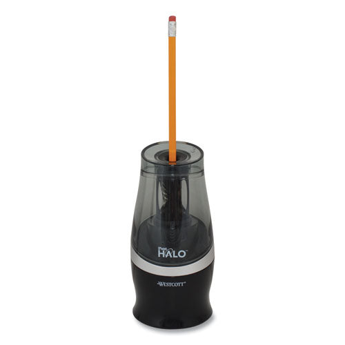 Westcott® wholesale. Halo Colored Pencil Non-stick Electric Sharpener, Ac-powered, 3.5" Dia. X 6.75", Black-silver. HSD Wholesale: Janitorial Supplies, Breakroom Supplies, Office Supplies.