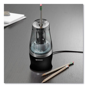 Westcott® wholesale. Halo Colored Pencil Non-stick Electric Sharpener, Ac-powered, 3.5" Dia. X 6.75", Black-silver. HSD Wholesale: Janitorial Supplies, Breakroom Supplies, Office Supplies.