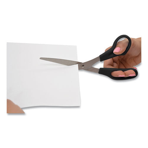 Westcott® wholesale. All Purpose Stainless Steel Scissors, 8" Long, 3.5" Cut Length, Black Straight Handle. HSD Wholesale: Janitorial Supplies, Breakroom Supplies, Office Supplies.