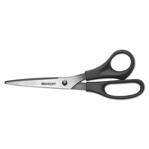Westcott® wholesale. All Purpose Stainless Steel Scissors, 8" Long, 3.5" Cut Length, Black Straight Handle. HSD Wholesale: Janitorial Supplies, Breakroom Supplies, Office Supplies.