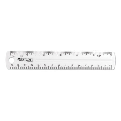 Westcott® wholesale. Transparent Shatter-resistant Plastic Ruler, Clear, 6". HSD Wholesale: Janitorial Supplies, Breakroom Supplies, Office Supplies.