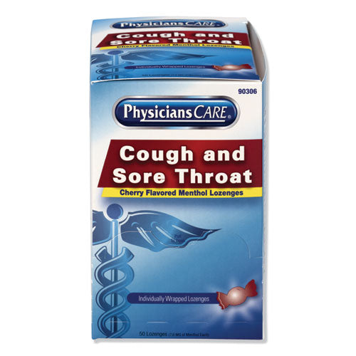 PhysiciansCare® wholesale. Cough And Sore Throat, Cherry Menthol Lozenges, 50 Individually Wrapped Per Box. HSD Wholesale: Janitorial Supplies, Breakroom Supplies, Office Supplies.