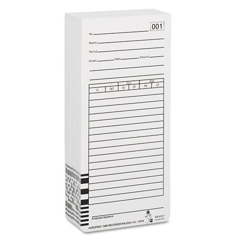 Acroprint® wholesale. Time Card For Es1000 Electronic Totalizing Payroll Recorder, 100-pack. HSD Wholesale: Janitorial Supplies, Breakroom Supplies, Office Supplies.