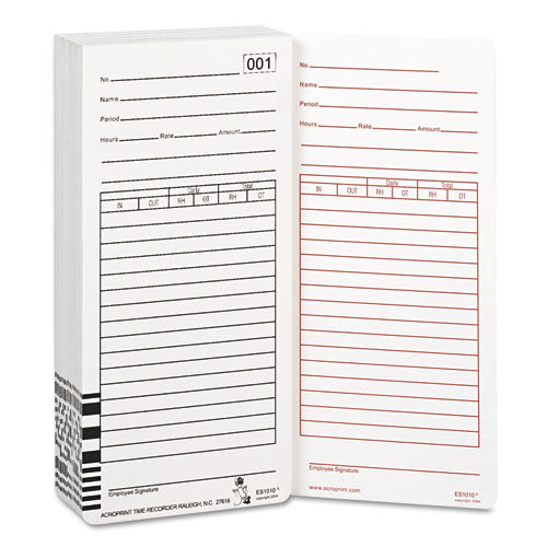 Acroprint® wholesale. Time Card For Es1000 Electronic Totalizing Payroll Recorder, 100-pack. HSD Wholesale: Janitorial Supplies, Breakroom Supplies, Office Supplies.
