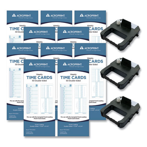 Acroprint® wholesale. Exp500 Accessory Bundle, 3.38 X 8.25, Weekly, Two-sided, 500 Cards And 3 Ribbons. HSD Wholesale: Janitorial Supplies, Breakroom Supplies, Office Supplies.