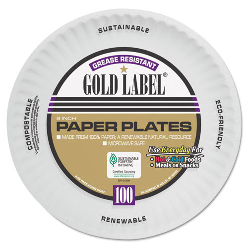 AJM Packaging Corporation wholesale. Coated Paper Plates, 9 Inches, White, Round, 100-pack. HSD Wholesale: Janitorial Supplies, Breakroom Supplies, Office Supplies.