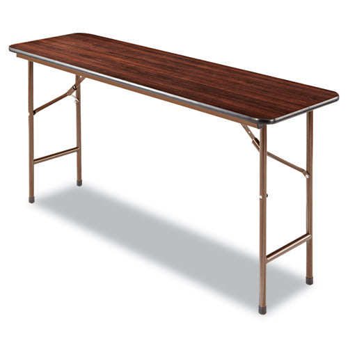 Alera® wholesale. Wood Folding Table, Rectangular, 59 7-8w X 17 3-4d X 29 1-8h, Mahogany. HSD Wholesale: Janitorial Supplies, Breakroom Supplies, Office Supplies.