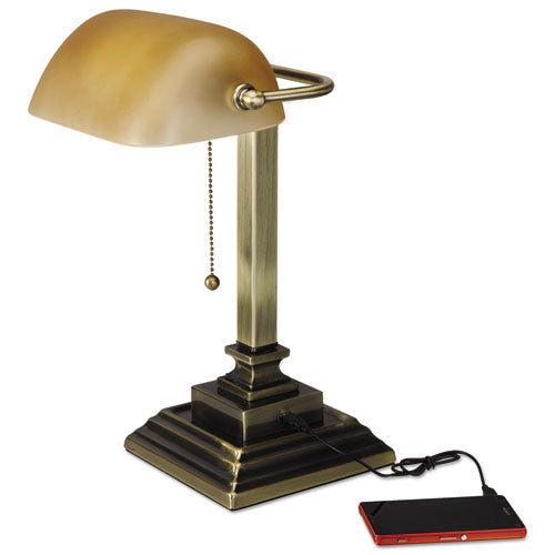 Alera® wholesale. Traditional Banker's Lamp With Usb, 10"w X 10"d X 15"h, Antique Brass. HSD Wholesale: Janitorial Supplies, Breakroom Supplies, Office Supplies.