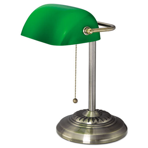 Alera® wholesale. Traditional Banker's Lamp, Green Glass Shade, 10.5"w X 11"d X 13"h, Antique Brass. HSD Wholesale: Janitorial Supplies, Breakroom Supplies, Office Supplies.