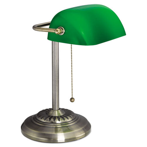 Alera® wholesale. Traditional Banker's Lamp, Green Glass Shade, 10.5"w X 11"d X 13"h, Antique Brass. HSD Wholesale: Janitorial Supplies, Breakroom Supplies, Office Supplies.