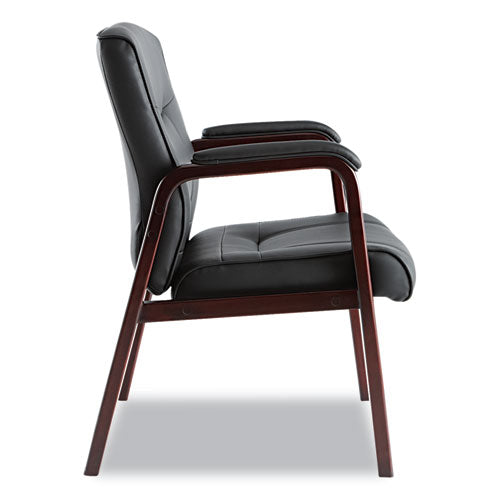 Alera® wholesale. Alera Madaris Series Bonded Leather Guest Chair With Wood Trim Legs, 24.88" X 26" X 35", Black Seat-black Back, Mahogany Base. HSD Wholesale: Janitorial Supplies, Breakroom Supplies, Office Supplies.