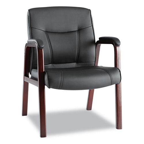 Alera® wholesale. Alera Madaris Series Bonded Leather Guest Chair With Wood Trim Legs, 24.88" X 26" X 35", Black Seat-black Back, Mahogany Base. HSD Wholesale: Janitorial Supplies, Breakroom Supplies, Office Supplies.