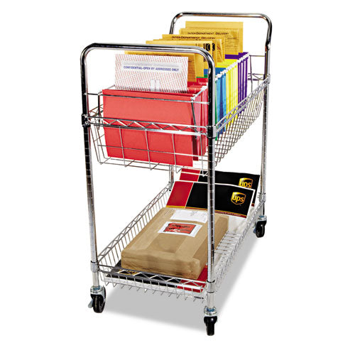 Alera® wholesale. Carry-all Cart-mail Cart, Two-shelf, 34.88w X 18d X 39.5h, Silver. HSD Wholesale: Janitorial Supplies, Breakroom Supplies, Office Supplies.