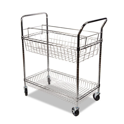 Alera® wholesale. Carry-all Cart-mail Cart, Two-shelf, 34.88w X 18d X 39.5h, Silver. HSD Wholesale: Janitorial Supplies, Breakroom Supplies, Office Supplies.