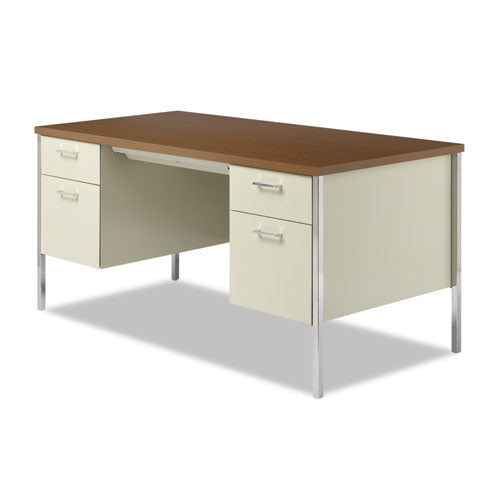 Alera® wholesale. Double Pedestal Steel Desk, 60" X 30" X 29.5", Cherry-putty. HSD Wholesale: Janitorial Supplies, Breakroom Supplies, Office Supplies.