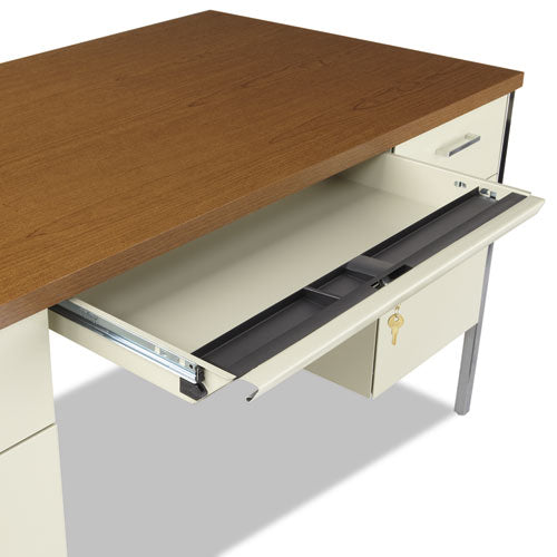 Alera® wholesale. Double Pedestal Steel Desk, 60" X 30" X 29.5", Cherry-putty. HSD Wholesale: Janitorial Supplies, Breakroom Supplies, Office Supplies.