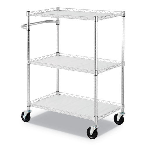 Alera® wholesale. 3-shelf Wire Cart With Liners, 34.5w X 18d X 40h, Silver, 600-lb Capacity. HSD Wholesale: Janitorial Supplies, Breakroom Supplies, Office Supplies.