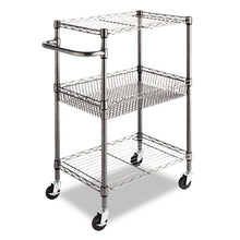 Load image into Gallery viewer, Alera® wholesale. Three-tier Wire Cart With Basket, 28w X 16d X 39h, Black Anthracite. HSD Wholesale: Janitorial Supplies, Breakroom Supplies, Office Supplies.