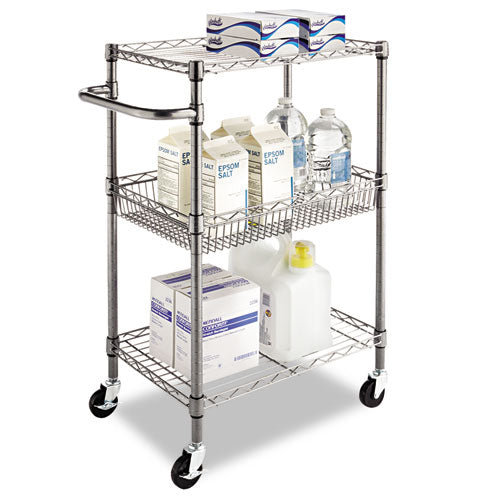 Alera® wholesale. Three-tier Wire Cart With Basket, 28w X 16d X 39h, Black Anthracite. HSD Wholesale: Janitorial Supplies, Breakroom Supplies, Office Supplies.
