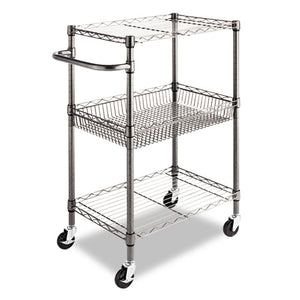 Alera® wholesale. Three-tier Wire Cart With Basket, 28w X 16d X 39h, Black Anthracite. HSD Wholesale: Janitorial Supplies, Breakroom Supplies, Office Supplies.