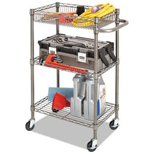 Load image into Gallery viewer, Alera® wholesale. Three-tier Wire Cart With Basket, 28w X 16d X 39h, Black Anthracite. HSD Wholesale: Janitorial Supplies, Breakroom Supplies, Office Supplies.