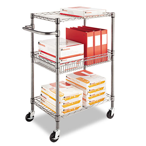 Alera® wholesale. Three-tier Wire Cart With Basket, 28w X 16d X 39h, Black Anthracite. HSD Wholesale: Janitorial Supplies, Breakroom Supplies, Office Supplies.