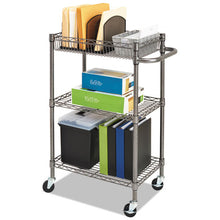 Load image into Gallery viewer, Alera® wholesale. Three-tier Wire Cart With Basket, 28w X 16d X 39h, Black Anthracite. HSD Wholesale: Janitorial Supplies, Breakroom Supplies, Office Supplies.