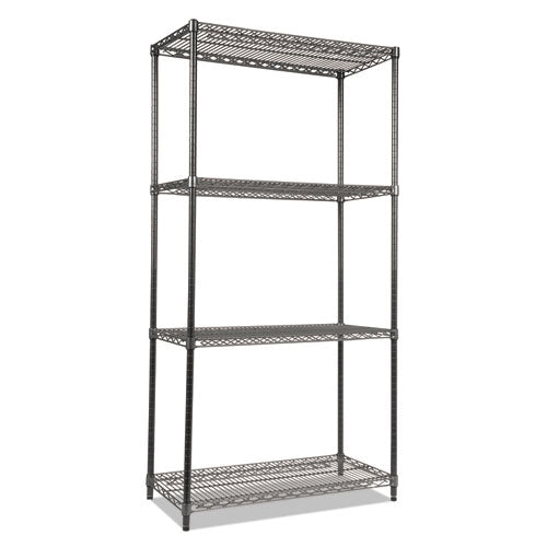 Alera® wholesale. Wire Shelving Starter Kit, Four-shelf, 36w X 18d X 72h, Black Anthracite. HSD Wholesale: Janitorial Supplies, Breakroom Supplies, Office Supplies.