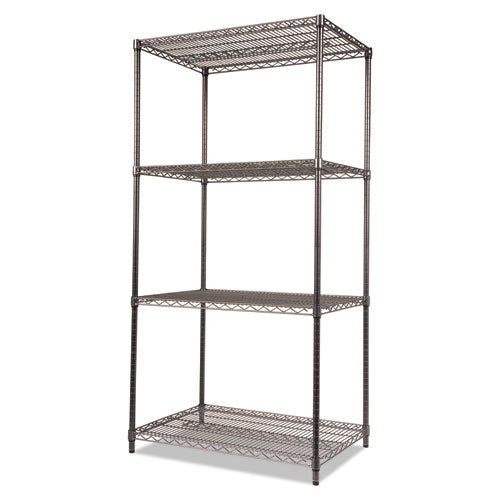 Alera® wholesale. Wire Shelving Starter Kit, Four-shelf, 36w X 24d X 72h, Black Anthracite. HSD Wholesale: Janitorial Supplies, Breakroom Supplies, Office Supplies.