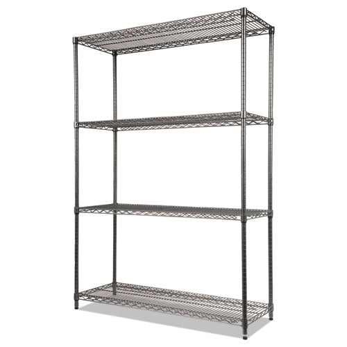 Alera® wholesale. Wire Shelving Starter Kit, Four-shelf, 48w X 18d X 72h, Black Anthracite. HSD Wholesale: Janitorial Supplies, Breakroom Supplies, Office Supplies.