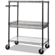 Load image into Gallery viewer, Alera® wholesale. Three-tier Wire Cart With Basket, 34w X 18d X 40h, Black Anthracite. HSD Wholesale: Janitorial Supplies, Breakroom Supplies, Office Supplies.