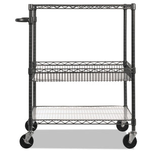 Alera® wholesale. Three-tier Wire Cart With Basket, 34w X 18d X 40h, Black Anthracite. HSD Wholesale: Janitorial Supplies, Breakroom Supplies, Office Supplies.