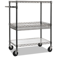 Load image into Gallery viewer, Alera® wholesale. Three-tier Wire Cart With Basket, 34w X 18d X 40h, Black Anthracite. HSD Wholesale: Janitorial Supplies, Breakroom Supplies, Office Supplies.