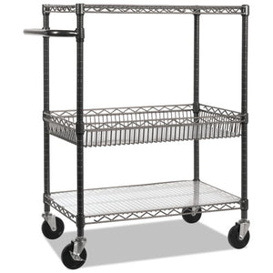 Alera® wholesale. Three-tier Wire Cart With Basket, 34w X 18d X 40h, Black Anthracite. HSD Wholesale: Janitorial Supplies, Breakroom Supplies, Office Supplies.