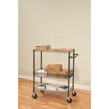 Load image into Gallery viewer, Alera® wholesale. Three-tier Wire Cart With Basket, 34w X 18d X 40h, Black Anthracite. HSD Wholesale: Janitorial Supplies, Breakroom Supplies, Office Supplies.