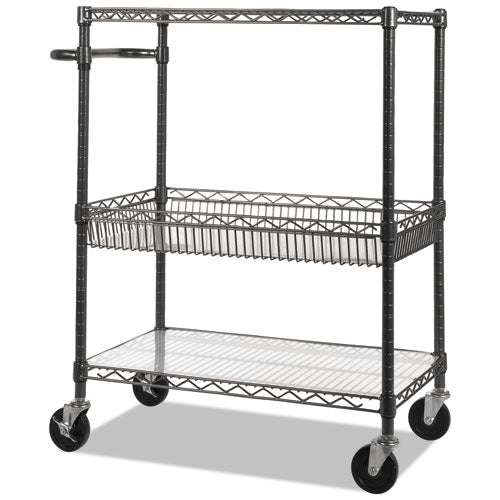 Alera® wholesale. Three-tier Wire Cart With Basket, 34w X 18d X 40h, Black Anthracite. HSD Wholesale: Janitorial Supplies, Breakroom Supplies, Office Supplies.