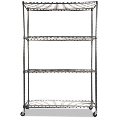 Alera® wholesale. Nsf Certified 4-shelf Wire Shelving Kit With Casters, 48w X 18d X 72h, Black Anthracite. HSD Wholesale: Janitorial Supplies, Breakroom Supplies, Office Supplies.