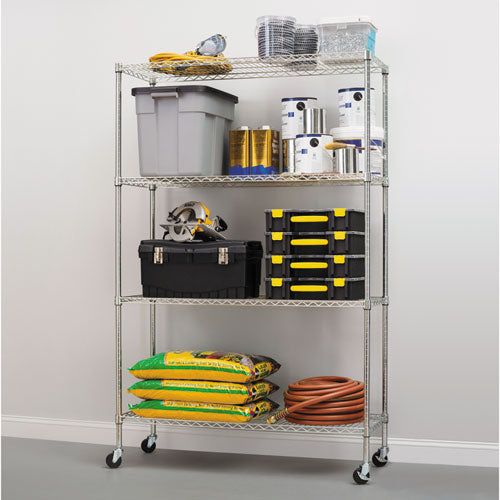 Alera® wholesale. Nsf Certified 4-shelf Wire Shelving Kit With Casters, 48w X 18d X 72h, Silver. HSD Wholesale: Janitorial Supplies, Breakroom Supplies, Office Supplies.