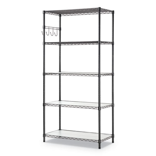 5-shelf Wire Shelving Kit With Casters And Shelf Liners, 36w X 18d X 72h, Black Anthracite